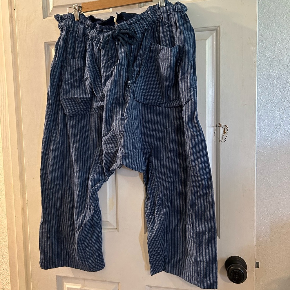 Free People Indigo Blue Striped Wide-Leg Pants